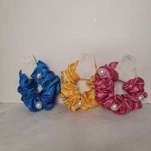 3PCS  Satin  Beaded Scrunchies